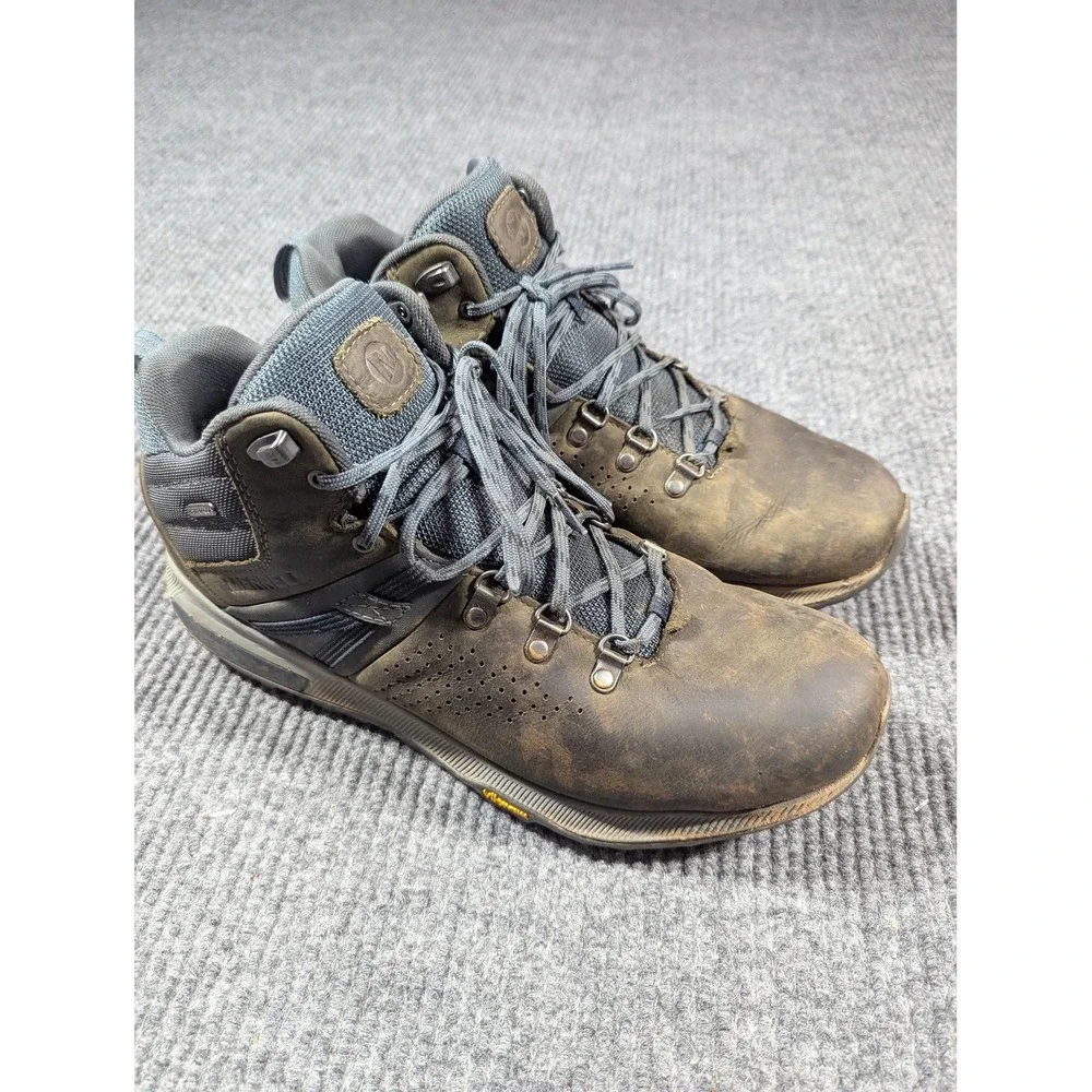 Merrell Zion Peak Hiking Boots Mens Size 11.5 Leather Vibram Brown Lace J035361